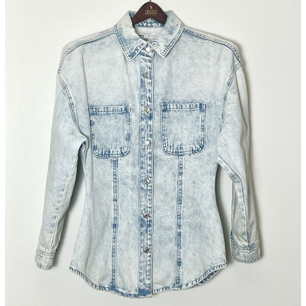 Veveret Denim Shirt Women's Small Blue Stonewash Western Cowgirl Rodeo